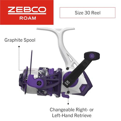 Zebco Roam Spinning Reel and Fishing Rod Combo, Fiberglass Rod, Split ComfortGrip Handle, Soft-Touch Handle Knob, Reversible Retrievee - color: Prism Purple, size: 6-Foot 6-Inch, Size 30 Reel