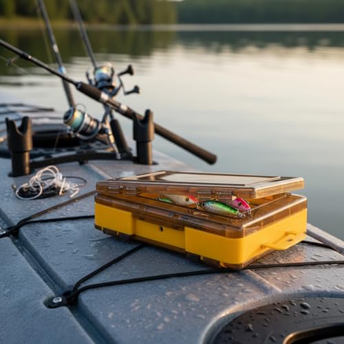 Double-Sided Fishing Lure Box, Slim PU Leather Tackle Organizer for Kayak & Travel, 13 x 3.3 x 1.6 Inches - color: Yellow