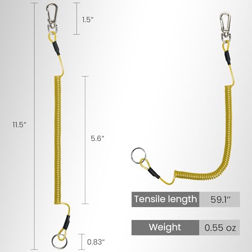 Pristis 6 pcs Fishing Coiled Lanyards, Heavy-duty Retractable Keychain Pole Tether, Safety Leash Steel Wire & Carabiner Clip - color: Black