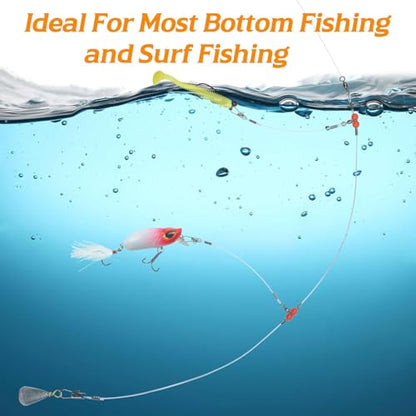 Fishing Leader Rigs Saltwater Tackle Rigs with Swivels Snaps, High Strength Wire Leaders Rigging Surf Fishing Gear Equipment for Lures Bait Hooks Catfish Walleye - color: Blue Nylon Leader, size: 24PCS, style: 2 Arm