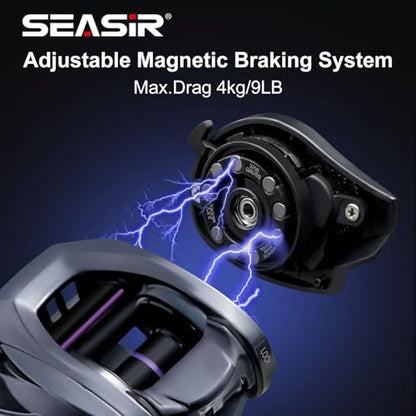 SEASIR ZeroVX Baitcasting Reel, 4.7oz Ultralight Fishing Reel Casting, Freshwater Baitcaster Reel, Carbon Fiber Washer, Max Drag 9LB, 7.6:1 Gear Ratio, 6+1 Shielded Ball Bearing - style: Right Hand