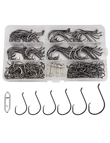 Circle Hooks Saltwater Catfish Bass Fishing Hooks, 180pcs Octopus Offset Fishing Hooks with 5pcs Power Clips