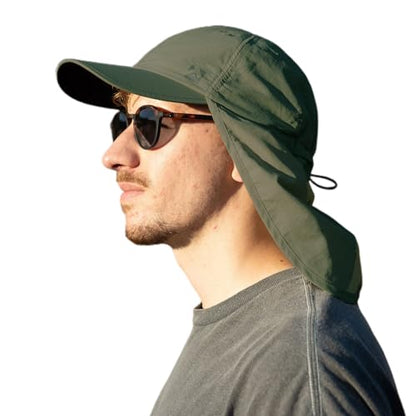 TOP-EX L/XL/XXL UV50+ Waterproof Neck Flap Baseball Sun Cap - color: Olive Green, size: X-Large