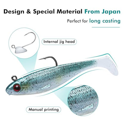 TRUSCEND Shadtale Easy Catch Soft Fishing Lures with BKK Hooks - Trembly Sinking and Vibrating Swim for More Bites, Pre-Rigged Swimbaits for Bass, Trout, Crappie, Walleye, Freshwater Saltwater Fishing - color: 3",0.23oz