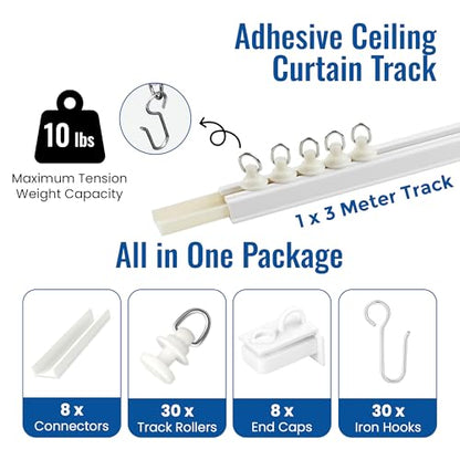 UrbanRed Self Adhesive Curtain Track (3 Meter, 9.8 ft) for Smooth Ceiling or Wall - No Drill, Screws, Ceiling Curtain Track, Curtains Rod, Ceiling Mount, Adhesive Curtains Rod (Non-Flexible) - size: 3 meters (9.8 ft) (Adhesive, Non-Flexible)