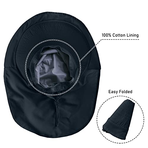Womens Sun Hat UPF 50+ Wide Brim and Ponytail Hole, Hiking Safari Hat with Neck Flap… - color: Black
