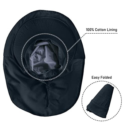Womens Sun Hat UPF 50+ Wide Brim and Ponytail Hole, Hiking Safari Hat with Neck Flap… - color: Black