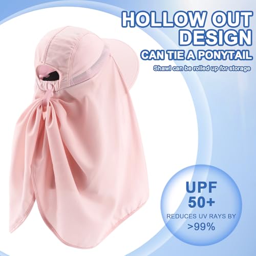 Skicuff 1/3 Pcs Women Sun Hat with Neck Flap Face Cover UPF 50+ UV Protection Wide Brim Visor Fishing Hat for Outdoor Hiking - color: Pink