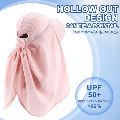 Skicuff 1/3 Pcs Women Sun Hat with Neck Flap Face Cover UPF 50+ UV Protection Wide Brim Visor Fishing Hat for Outdoor Hiking - color: Pink