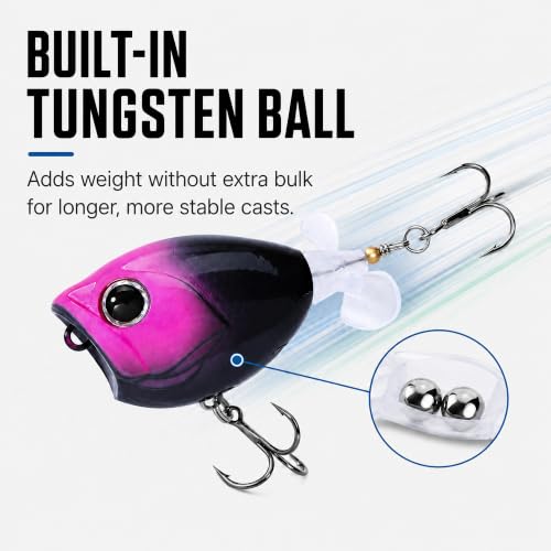 Top Water Lures, Floating Plopper Bait with BKK Hooks – Bass Fishing Lures for Trout, Pike & Other Freshwater & Saltwater Species – Great Fishing Gifts for Men - color: B1-3PCS,2.28in,0.39oz