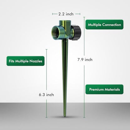 RESTMO Sprinkler Stake 9 Pack Zinc Alloy Lawn Sprinkler Spike Base | Flow-Thru Sprinkler Base for Yard & Garden Irrigation, Stable & Durable, Bright Green Glitter, Sprinklers 3/4"NH Compatible - size: 9 Pack