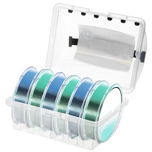 POPETPOP Fishing Line Holder Organizer Box Portable Plastic Spool Case with Handle for Nylon Carbon Pe Lines 6.49X4.92X3.93 Inches Lightweight Fishing Tool Storage