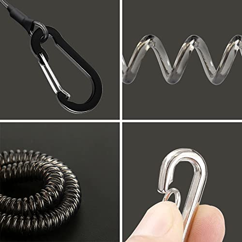 Lix&Rix Retractable Safety Coiled Lanyard with Aluminium Alloy Carabiner Clip, Black/Blue/Green/Red/Silver/Yellow - color: Black, Rotatable 3pcs