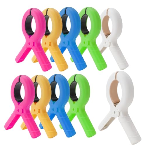 Towel Clips for Beach Chair, 10 PCS Large Beach Towel Clips for Pool Cruise Boat Lounge Chair, Plastic Clothes Pins, Heavy-Duty Beach Chair Chips for Pool Beach Cruise Essentials Must Haves, 5 Colors - color: Pink, Green, Orange, Blue, White