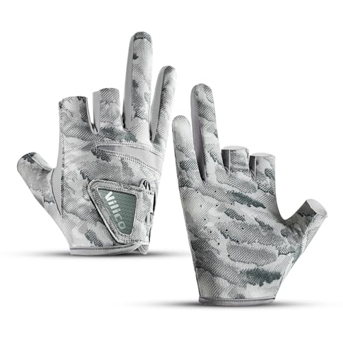 SUJAYU Fishing Gloves Men & Women, Anti-Slip & Breathable Laxuery Palm Kayak Gloves, 3-Cut Fingers UV Gloves Ice Fishing Gloves Fly Fishing Accessories - color: Grey, size: Large-X-Large