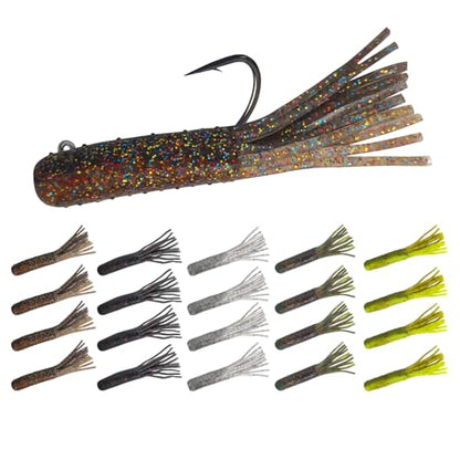 Eupheng Tube Baits for Bass Fishing, Soft Plastic Bait Worm Tube Jig Kit Tube Worms with Tube Jig Heads for Lake Trout Smallmouth Largemouth Bass - size: 3.5 Inch Tube Lure-20PCS