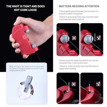 Electric Knot Assist,Fishing Knot Tying Tool, Electric Fishing Knot Tying Tool, Stainless Steel Fishing Hook Tier Fishing Line Knot Tying Tools - color: Red