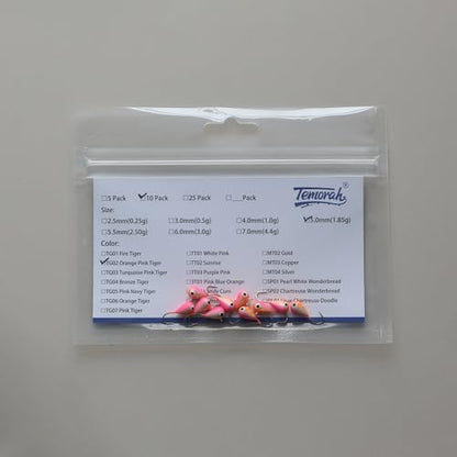 10 Pieces 3.0-6.0mm Teardrop Tungsten Ice Jig - color: TG02 Orange Pink Tiger Glow, size: TIJ02 3MM 10PCS