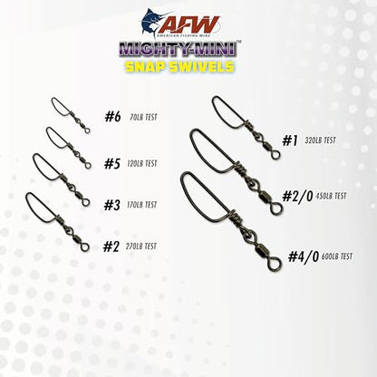 American Fishing Wire Fishing Swivels - Mighty Mini 100% Stainless Steel Snap Crane Swivels, 3X Stronger Than Brass, For Terminal Tackle Box, Up to 600lb Test - Fishing Gear for Fishing Line Leaders - style: #2/0, 450 Lb, 50 Pc