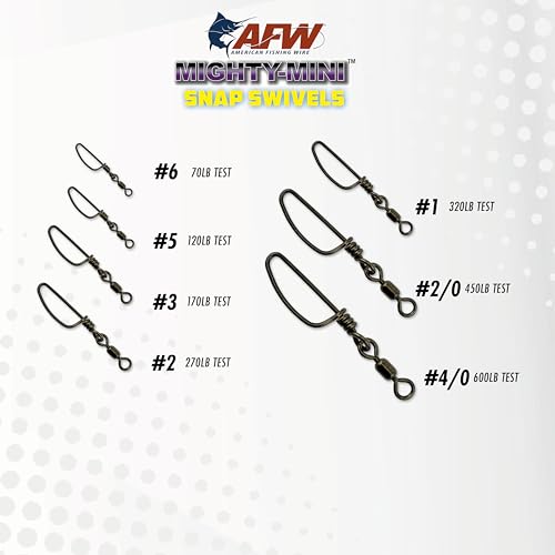 American Fishing Wire Fishing Swivels - Mighty Mini 100% Stainless Steel Snap Crane Swivels, 3X Stronger Than Brass, For Terminal Tackle Box, Up to 600lb Test - Fishing Gear for Fishing Line Leaders - style: Size #4/0, 600 Lb Test