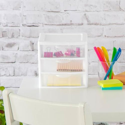 Sterilite Clearview Plastic Multipurpose Small 3 Drawer Desktop Storage Organization Unit for Home, Classrooms, or Office Spaces, White, 6 Pack - size: 6 Pack