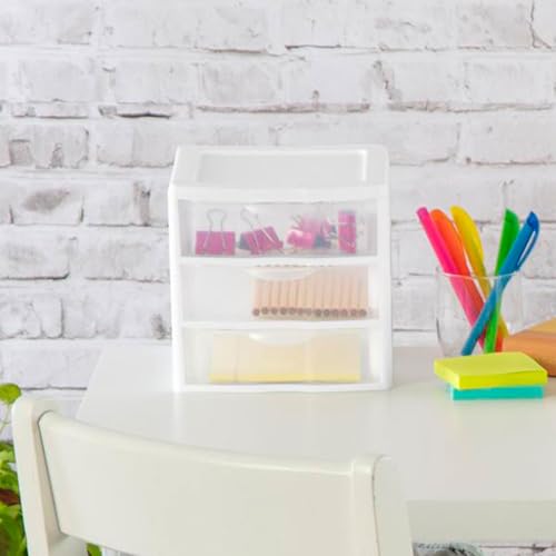 Sterilite 18-Pack Clearview 3-Drawer Cart, Small Plastic Storage Organizer Drawers, White - Organizing Drawer Containers for Bathroom, Closet, Kitchen, and Bedroom - size: 18 Packs