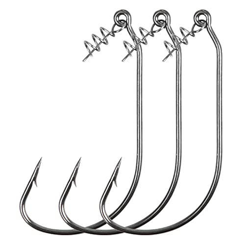 Swimbait Twist Lock Fishing Hook, 60Pcs Twist-Lock Worm Keeper Hooks with Centering Pin Spring Weedless Hook for Soft Plastic Lures Baits Bass Fishing 1/0 2/0 3/0 4/0 5/0 - size: 1/0-60pcs