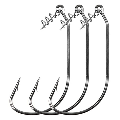 Swimbait Twist Lock Fishing Hook, 60Pcs Twist-Lock Worm Keeper Hooks with Centering Pin Spring Weedless Hook for Soft Plastic Lures Baits Bass Fishing 1/0 2/0 3/0 4/0 5/0 - size: 1/0-60pcs
