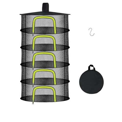 5 Layer Herb Drying Rack, Herb Drying Rack Hanging Mesh, Foldable Bud Drying Net with U-Shaped Zipper, Hooks, for Drying Herbs Plants, Flowers, Fruits, Food, Camping (5 Layers-23.62'') - size: 5 Layers-23.62''