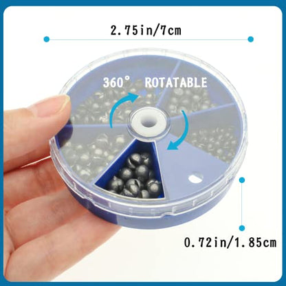 205pcs/117pcs Fishing Weight Sinker 5 Sizes/6 Sizes Lead Weights Round Split Shot Sinker Drop Lead Weights No-Roll Olive Heart Removable Fishing Line Sinkers Kit - color: A-round sinkers 205pcs 5sizes
