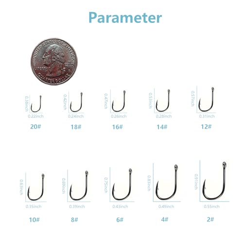 Dyxssm Small Fishing Hooks for Freshwater, 1000pcs 600pcs 400pcs Trout Fish Hook Set, 10 Sizes #2-#20 - color: Black, style: 400pcs (#2-#20)