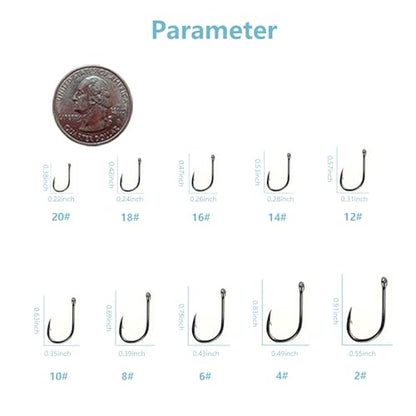 Dyxssm Small Fishing Hooks for Freshwater, 1000pcs 600pcs 400pcs Trout Fish Hook Set, 10 Sizes #2-#20 - color: Black, style: 400pcs (#2-#20)