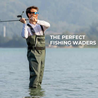 Calamus WaveWalker Fishing Waders for Men & Women, 100% Waterproof PVC Waders with Slip-Resistant Boots, Tear-Resistant Nylon - color: Military Green, size: 11