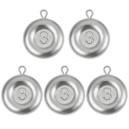 Disc Sinkers Fishing Weights, Coin Sinkers Saltwater Surf Fishing Weights for Bottom Drifting Trolling - size: 3oz-5pcs