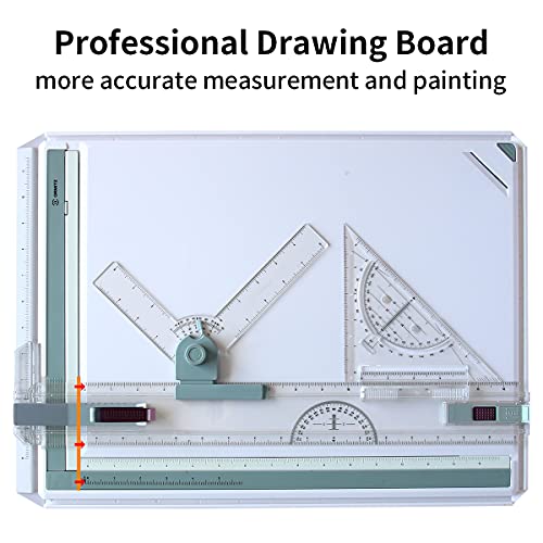 Frylr Metric A3 Drawing Board Drafting Table Multifunctional Drawing Board Table with Clear Rule Parallel Motion and Angle Adjustable Measuring System - size: Metric