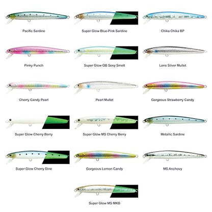 LUCKY CRAFT FlashMinnow 130MRS Saltwater Fishing Lures, Jerkbait for Halibut and Bass Fish, Slow Sinking 2-4ft, Surf Fishing Gear and Tackle Box Accessories - color: 711 Super Glow Cherry Berry