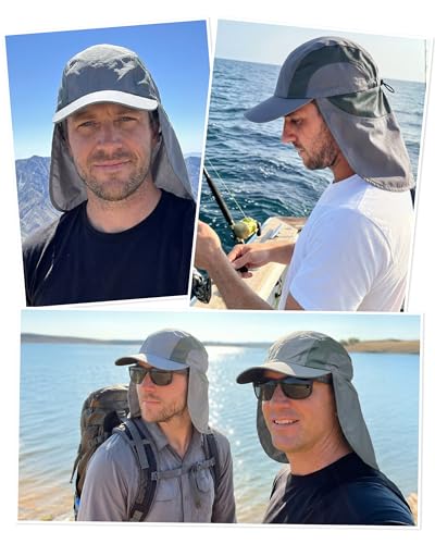 Mens Sun Hat with Breathable Mesh Sun Hats for Men Sun Protection Fishing Hat with Neck Flap for Hiking Cycling - color: Gray-blue