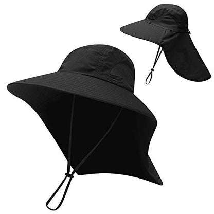 Wide Brim Sun Hat for Men Women,Outdoor UPF 50+ Sun Protection Safari Cap Packable Sun Hat Fishing Hat with Neck Flap