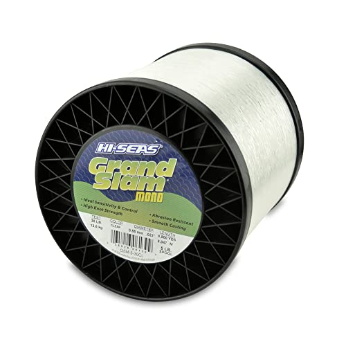 HI-SEAS Grand Slam Monofilament Fishing Line - Strong & Abrasion Resistant in Clear, Pink, Green, Smoke Blue, Fluorescent Yellow Freshwater & Saltwater - 5 lb Spool - color: Clear, style: 30 Lb Test, 0.55 Mm Dia, 8800 Yd
