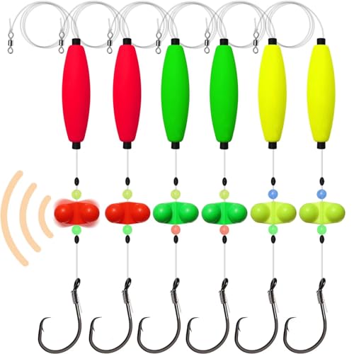 Dovesun Pre-Tied Catfish Rig System, 23 Inch 55LB Santee Cooper Catfish Float Rig with Adjustable EVA Slip Float and High Carbon Circle Hooks 5/0 6/0 8/0, Ready-to-Fish for River and Bank Fishing - color: Cigar Float-6/0Hook * 6PCS