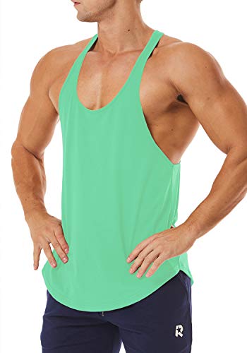 Men's Workout Quick Dry Soft Gym Bodybuilding Stringer Tank Tops - color: Mint Green, size: Large