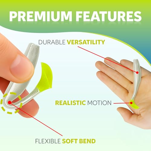 Soft Plastic Paddle Tail Swimbaits – 3 1/4", 4" & 5" Soft Plastic Fishing Lures with Extra-Large Tail for Lifelike Swimming Action – Freshwater & Saltwater - color: Pearl White with Electric Green Tail, size: 4 Inch - 12 Pack