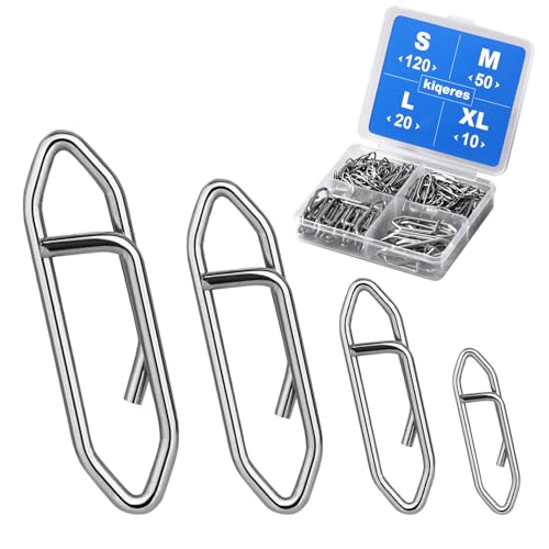 200 Pcs Fishing Power Speed Clips (S:120, M:50, L:20, XL:10), High Strength Stainless Steel Speed Clip for Fishing Lure Quick Change, Freshwater Saltwater Lure Connector Tackle - color: Silver