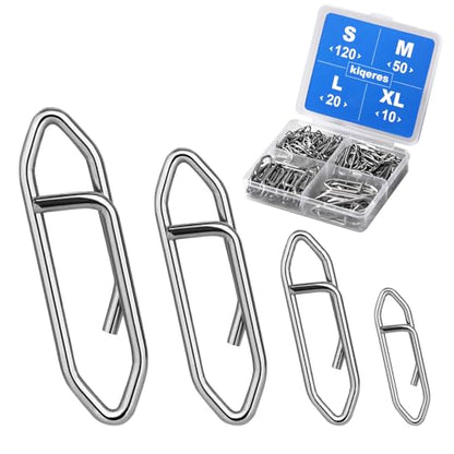 200 Pcs Fishing Power Speed Clips (S:120, M:50, L:20, XL:10), High Strength Stainless Steel Speed Clip for Fishing Lure Quick Change, Freshwater Saltwater Lure Connector Tackle - color: Silver