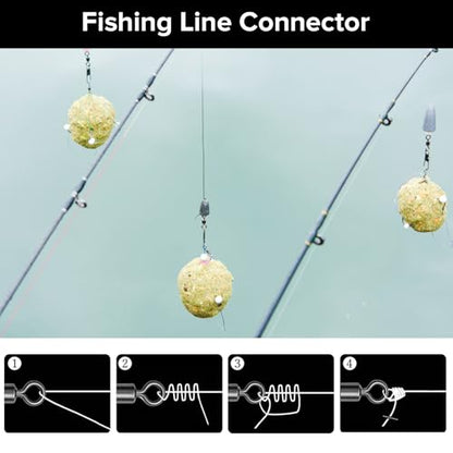 DONQL 200pcs Fishing Barrel Swivels, Stainless Steel Rolling Bearing Snap Connector for Saltwater Freshwater Leader Line Lure, Swivels Fly Fishing Tackles 61.7lbs to 6.6lbs #4#6#8#10#12#14