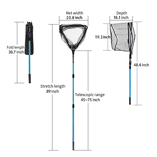 SANLIKE Aluminum Collapsible Telescopic Fishing Net for Ice Salt/Freshwater - color: Blue, size: Large