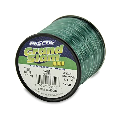 HI-SEAS Grand Slam Monofilament Fishing Line - Strong & Abrasion Resistant in Clear, Pink, Green, Smoke Blue, Fluorescent Yellow Freshwater & Saltwater – Quarter Pound Spool - color: Green, style: 40 Lb Test, 0.60 Mm Dia, 370 Yd