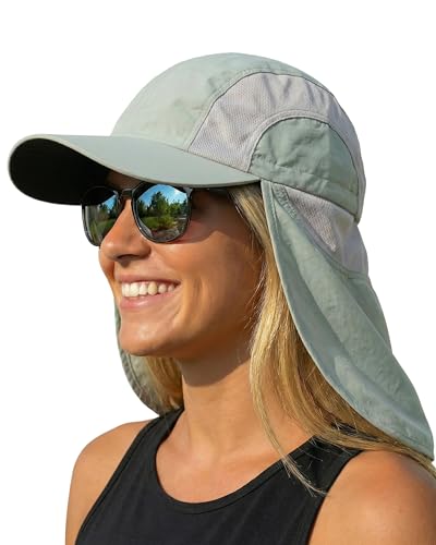 Mens Sun Hat with Breathable Mesh Sun Hats for Men Sun Protection Fishing Hat with Neck Flap for Hiking Cycling - color: Grayish Green