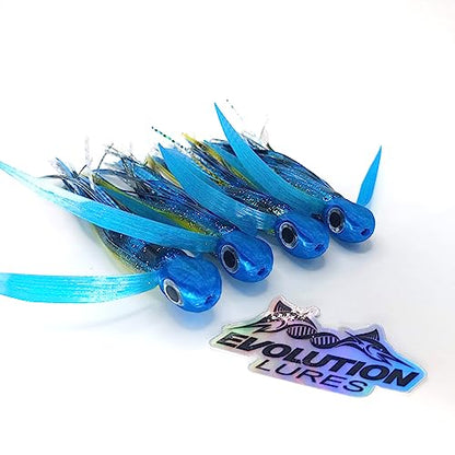 Saltwater Big Game Fishing Lure, for Offshore trolling (FlyBoy) - color: Electric Blue Yellow Stripe (Unrigged)