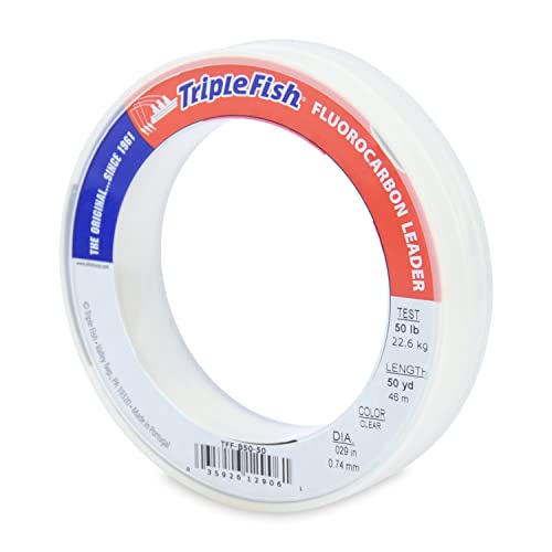 Triple Fish 100% Fluorocarbon Fishing Leader - Clear Invisible Strong and Heavy Duty Highly Abrasion Resistant, Fast Sinking Freshwater & Saltwater - style: 50 Lb, 50 Yd Bracelet